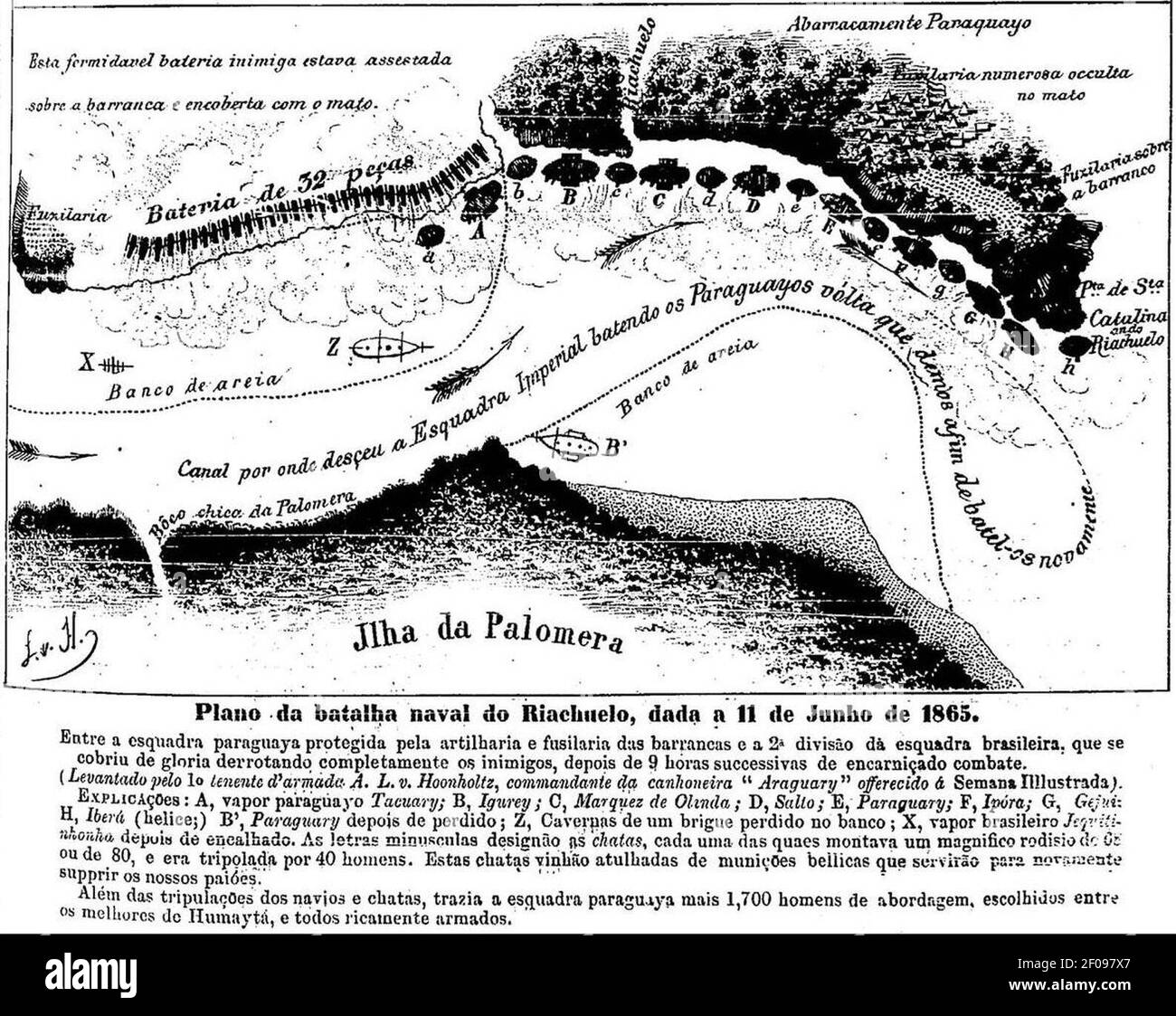 Plano da batalha Naval do Riachuelo, dada a 11 de Junho de 1865. Foto Stock