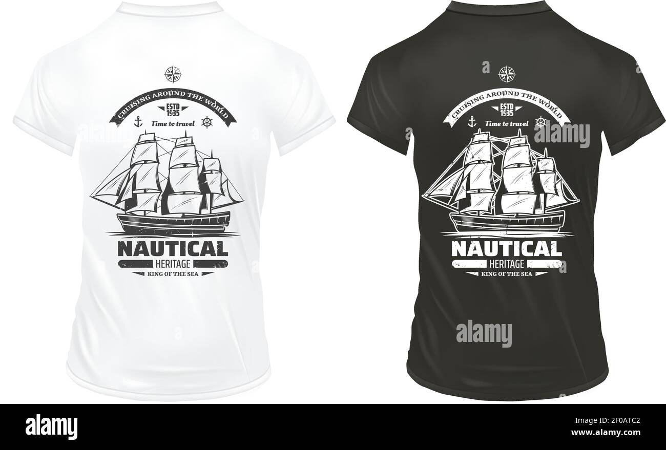 Stampe nautiche e marine vintage modello con iscrizioni e grandi spedire su camicie con illustrazione vettoriale isolata Illustrazione Vettoriale Stampe nautiche e marine vintage modello con iscrizioni e grandi spedire su camicie con illustrazione vettoriale isolata Illustrazione Vettoriale