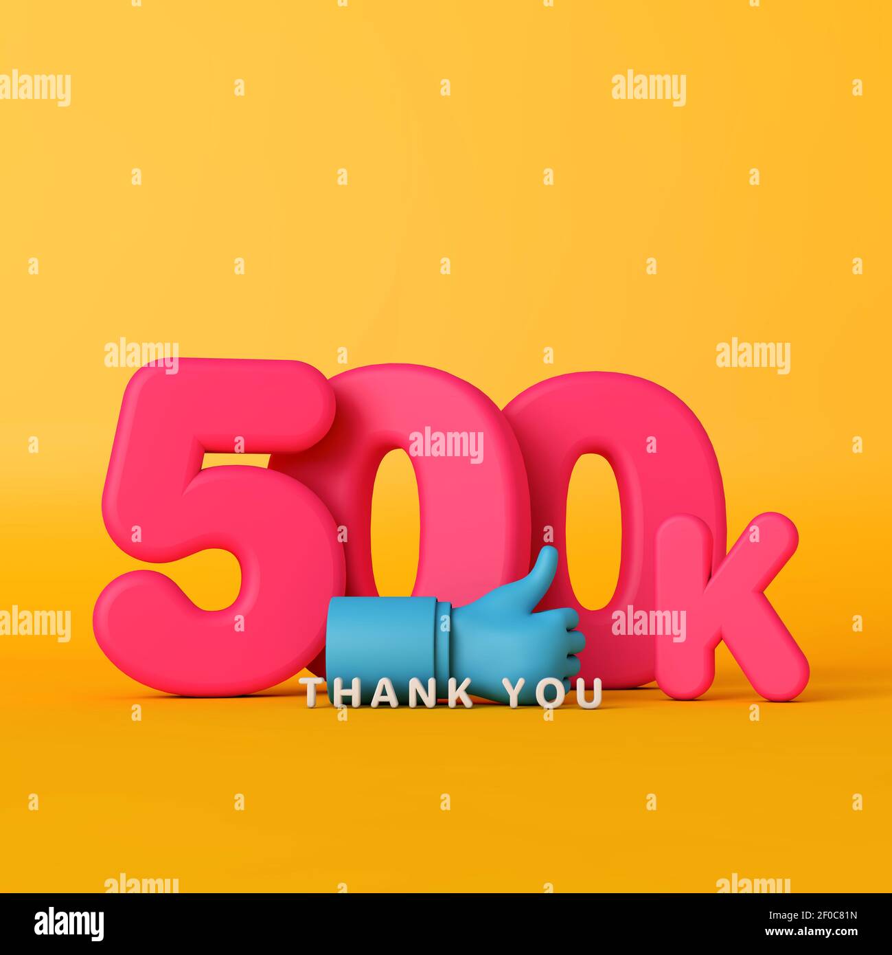 Grazie 500 mila seguaci. Banner sui social media. Rendering 3D Foto Stock