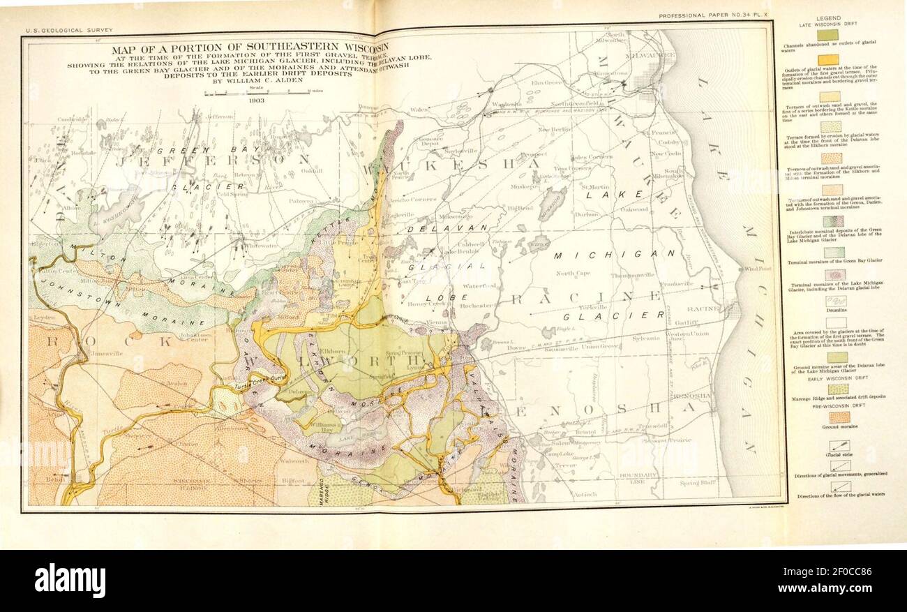 Piatto 10 Mappa di una porzione del Wisconsin sudorientale. Foto Stock