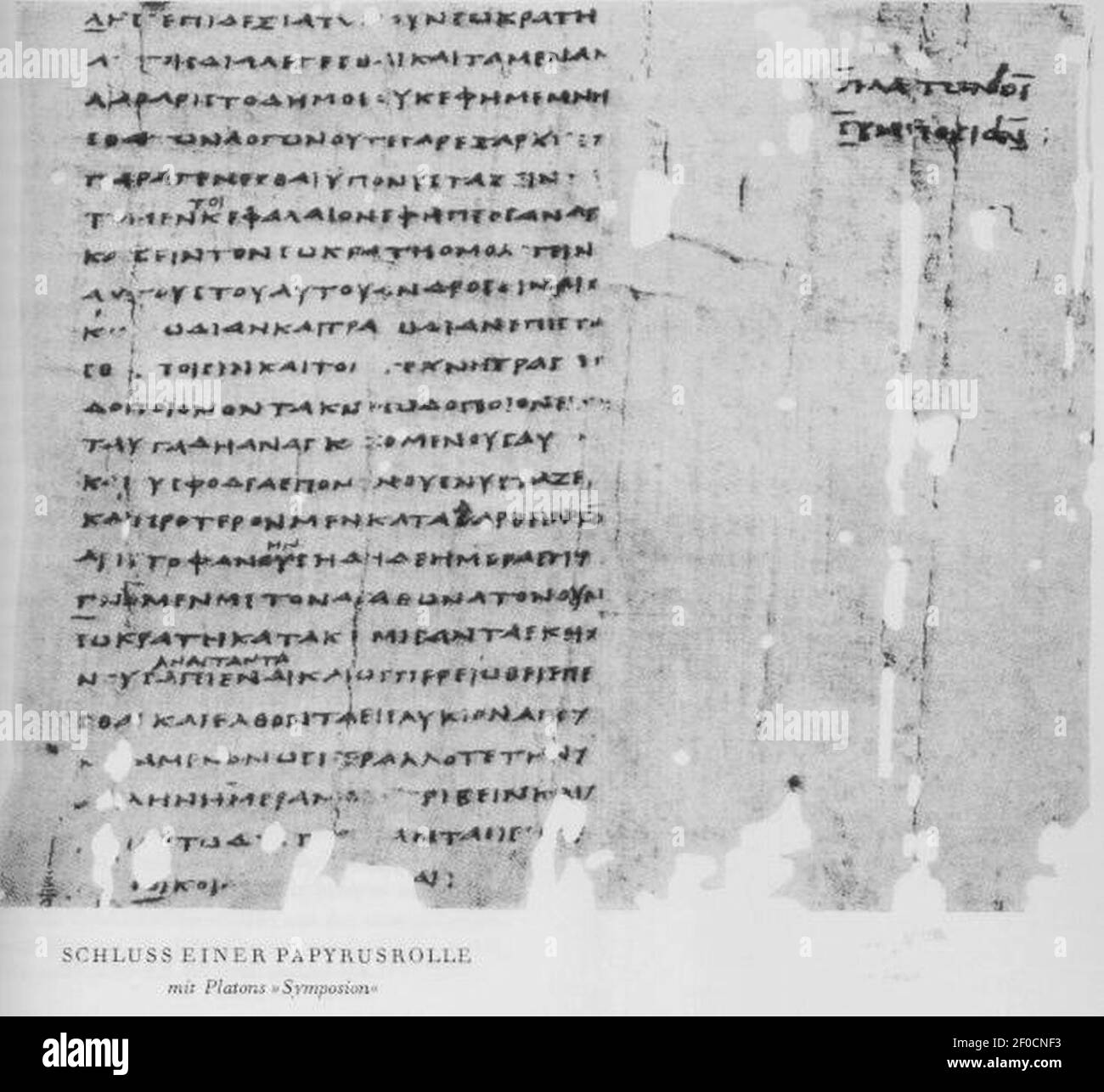 Platone Simposio papiro. Foto Stock