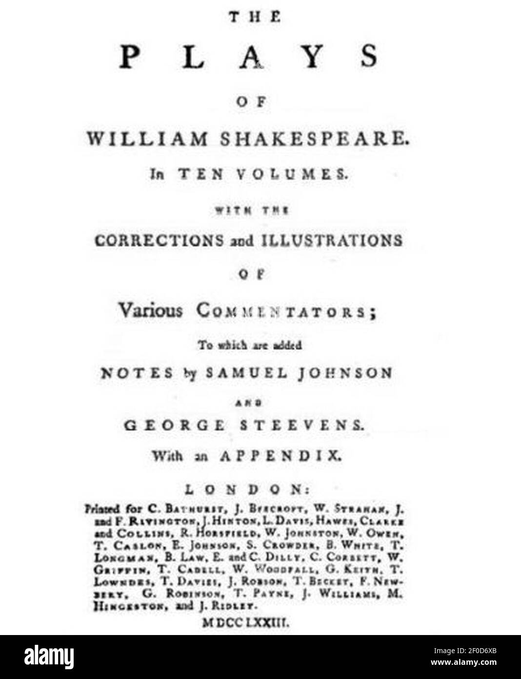 La pagina del titolo di Shakespeare. Foto Stock