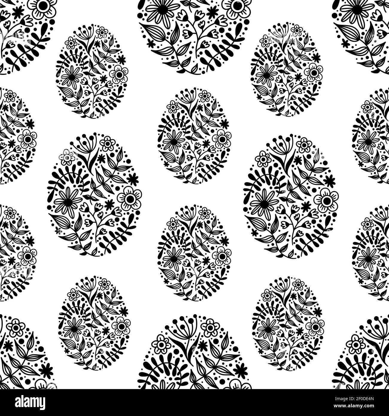 Pasqua motivo senza cuciture uova floreali nero e bianco Illustrazione Vettoriale