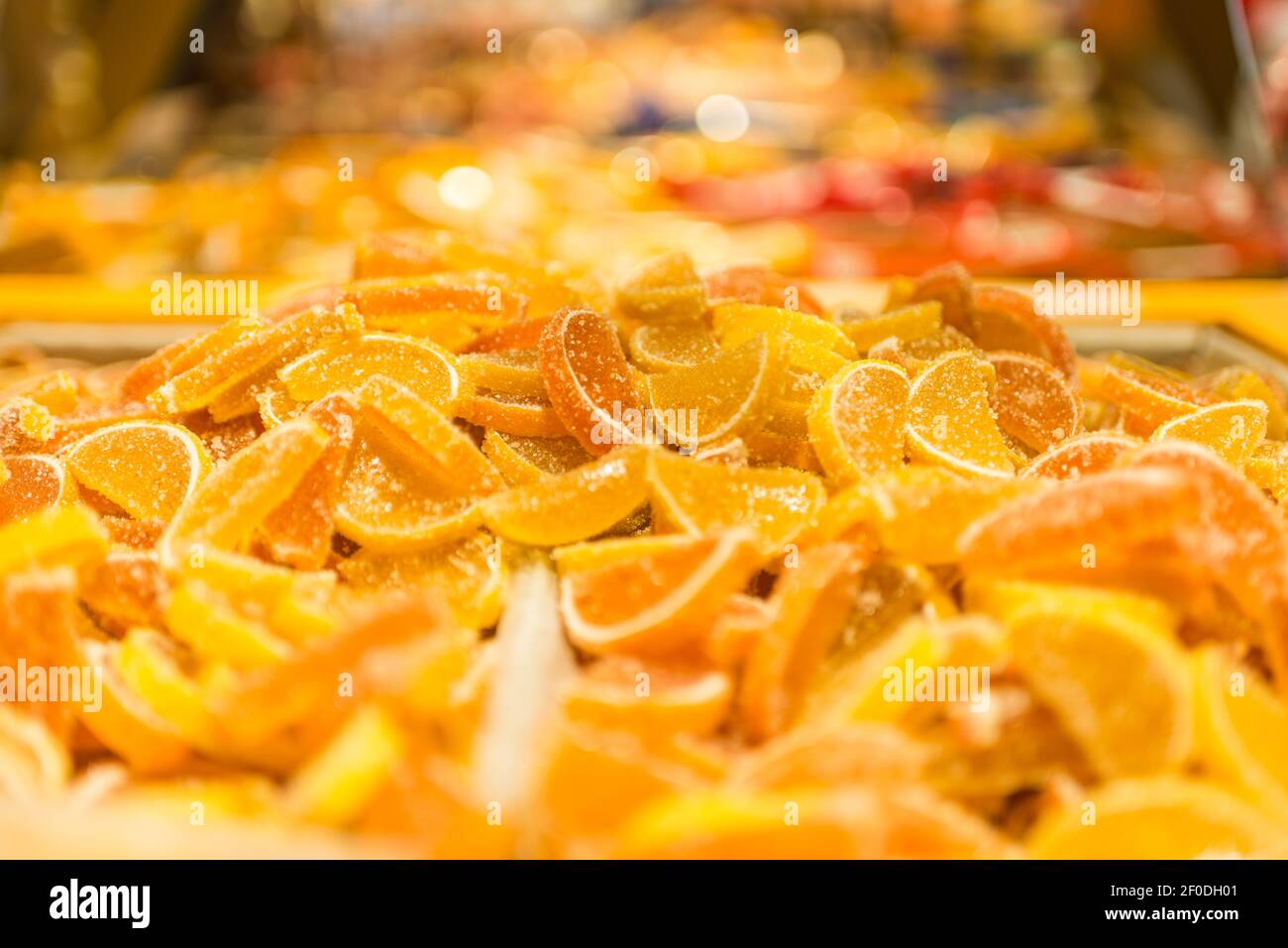 Mucchio di marmellata di caramelle dolci d'arancia Foto Stock