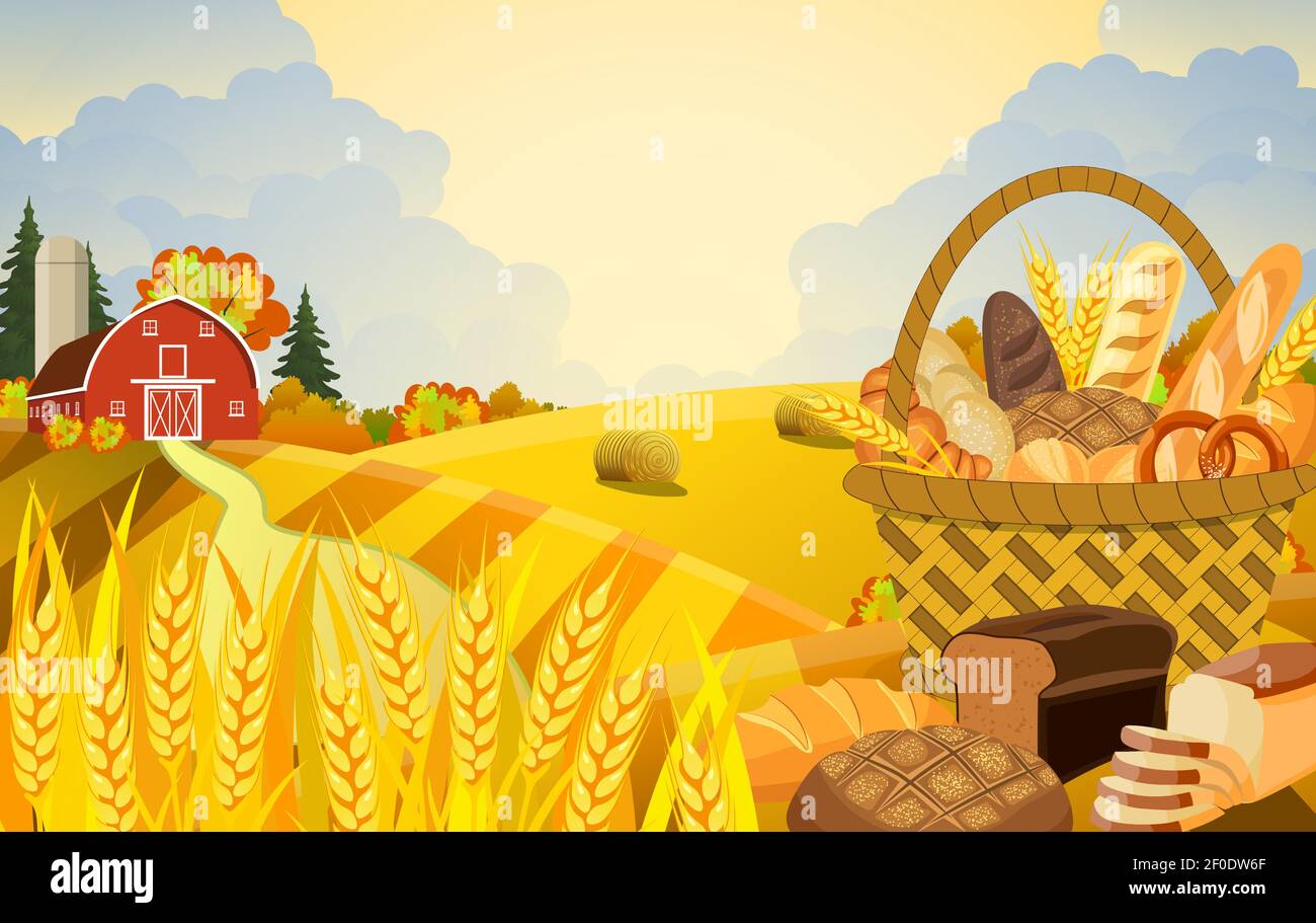 Cartone animato bella scena fattoria autunno Illustrazione Vettoriale