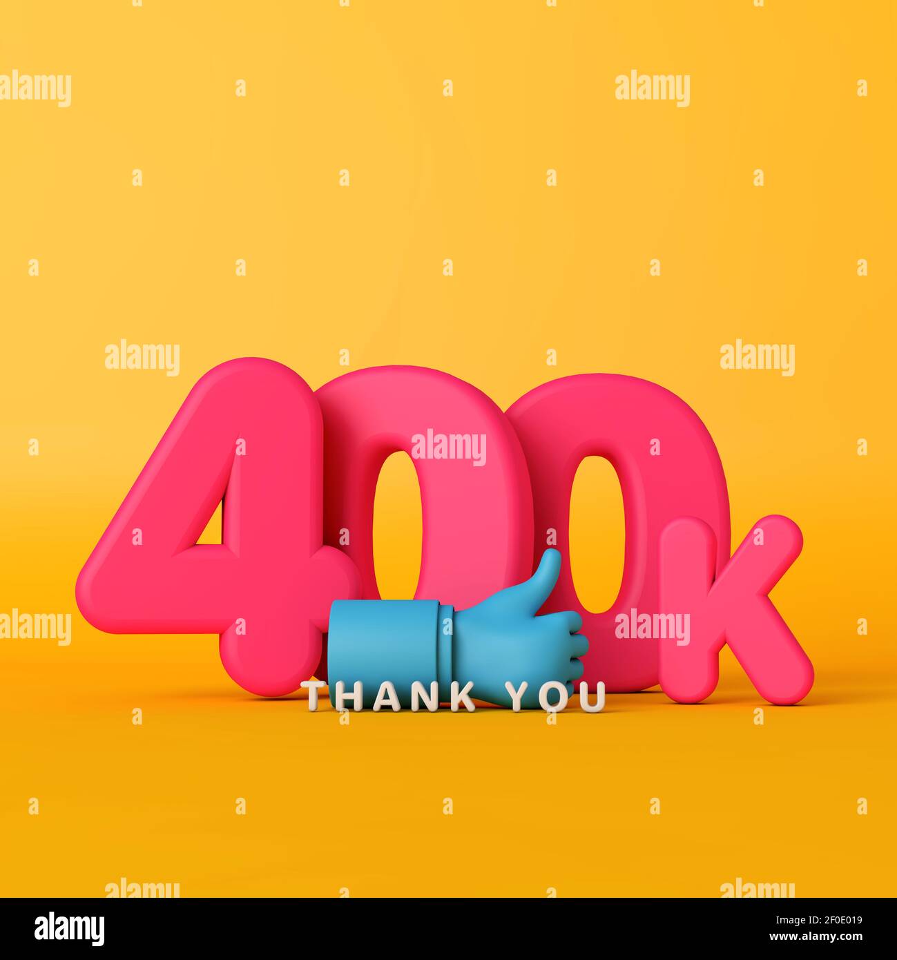 Grazie 400 mila seguaci. Banner sui social media. Rendering 3D Foto Stock