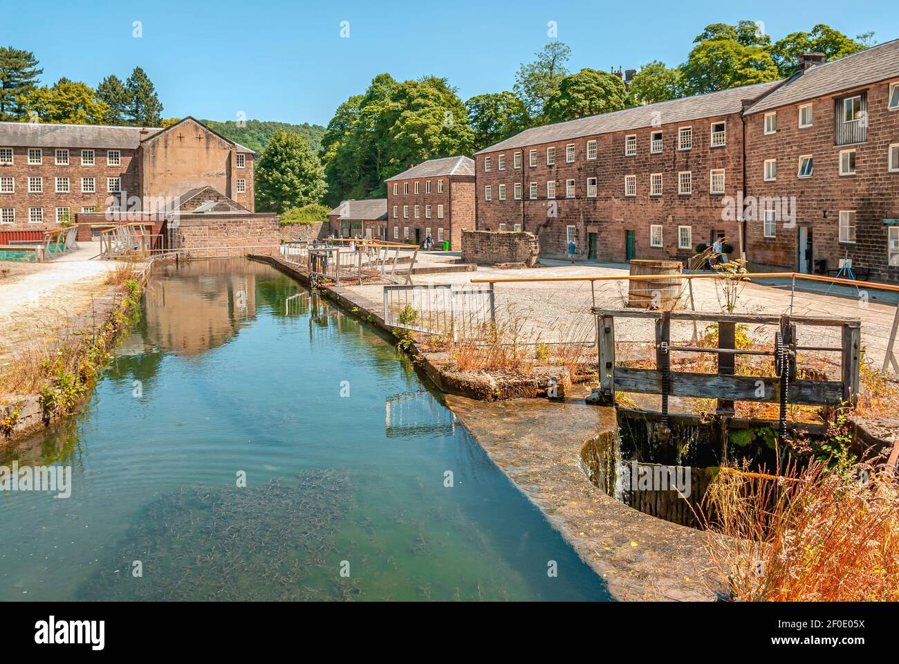 Cromford Mill filatura di cotone ad acqua-alimentato mulino a Cromford, Derbyshire, Inghilterra Foto Stock