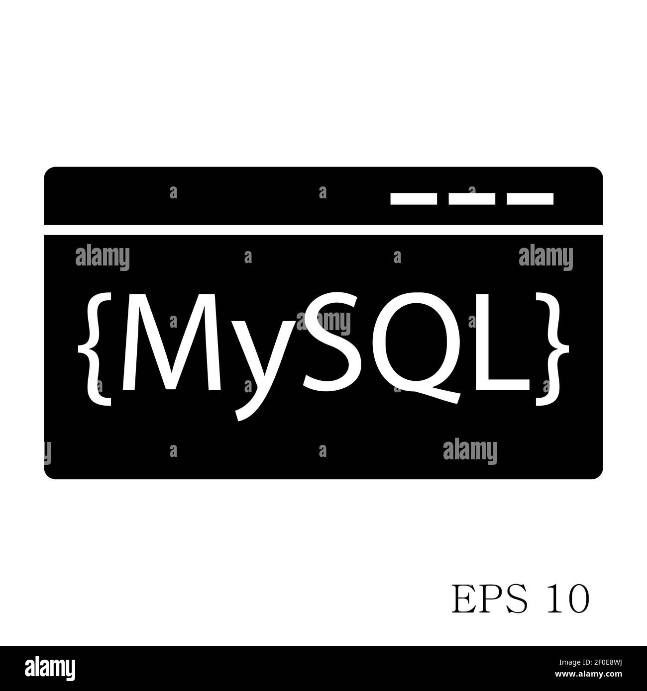 Icona MySQL Code isolata su sfondo bianco stile piatto. Simbolo codice HTML per il design del sito Web, il logo, l'applicazione, l'interfaccia utente. Illustrazione vettoriale, EPS10. Illustrazione Vettoriale