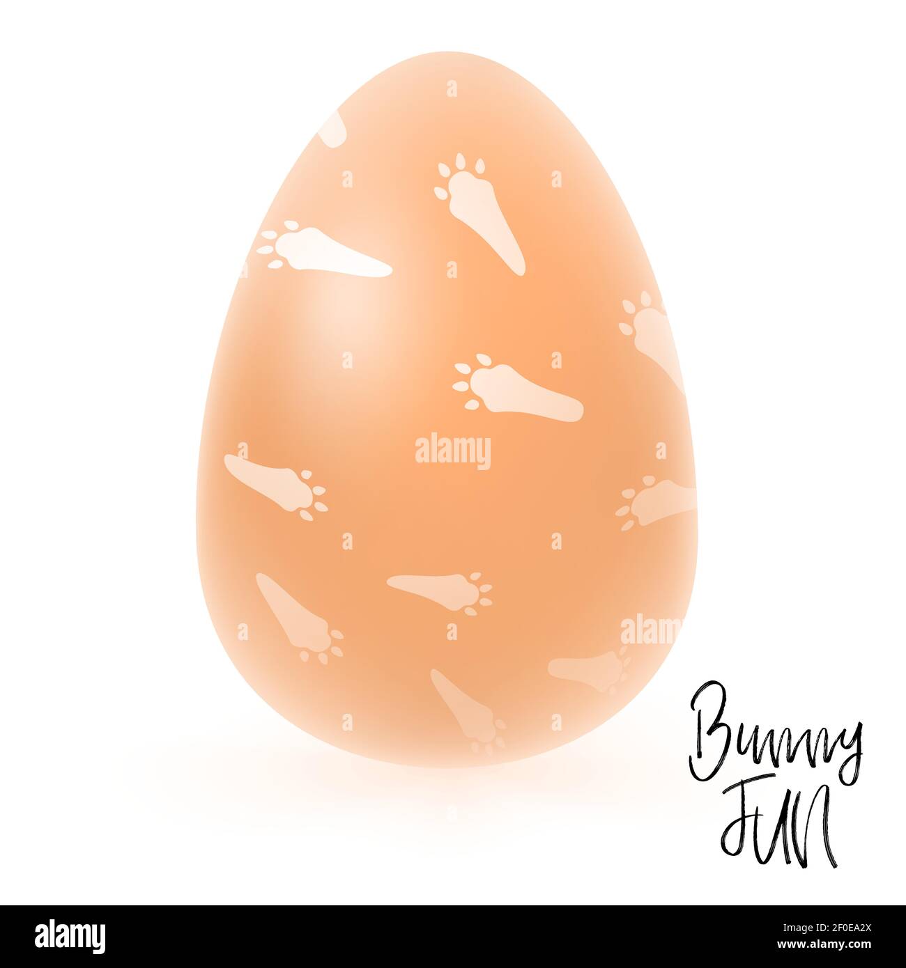 Uovo di Pasqua di colore naturale con pew bunny piedi isolati sullo sfondo, biglietto di auguri per le vacanze. Illustrazione vettoriale. Buon vettore di Pasqua Illustrazione Vettoriale