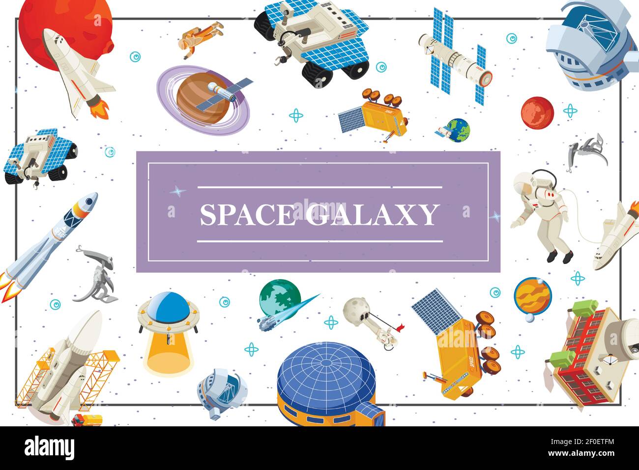 Concetto di elementi spaziali isometrici Illustrazione Vettoriale