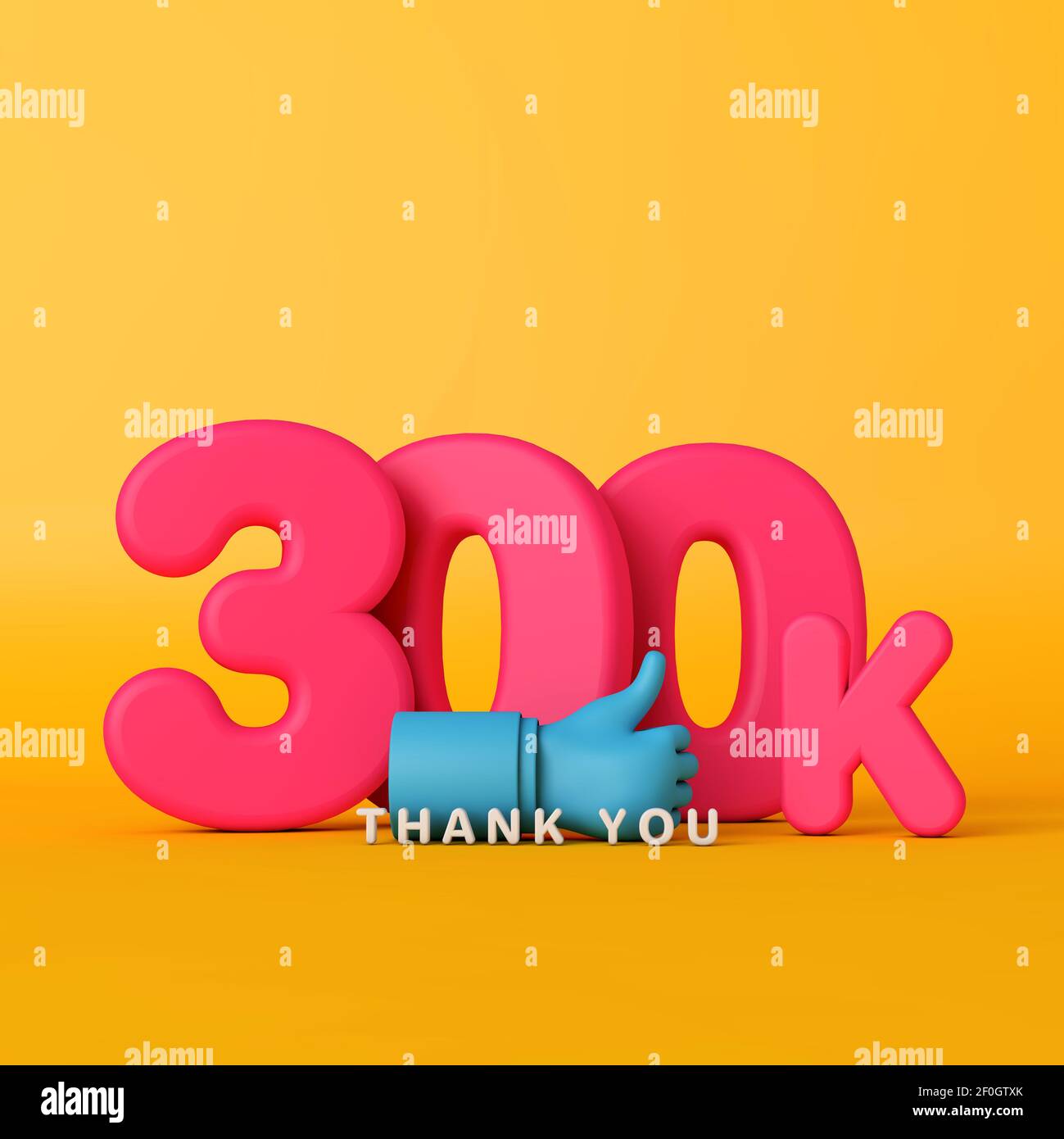 Grazie 300 mila seguaci. Banner sui social media. Rendering 3D Foto Stock