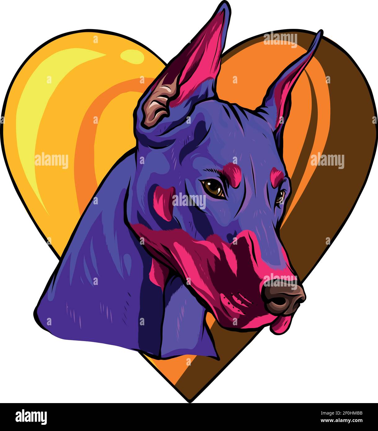 testa colorata del cane con illustrazione del vettore cardiaco Illustrazione Vettoriale