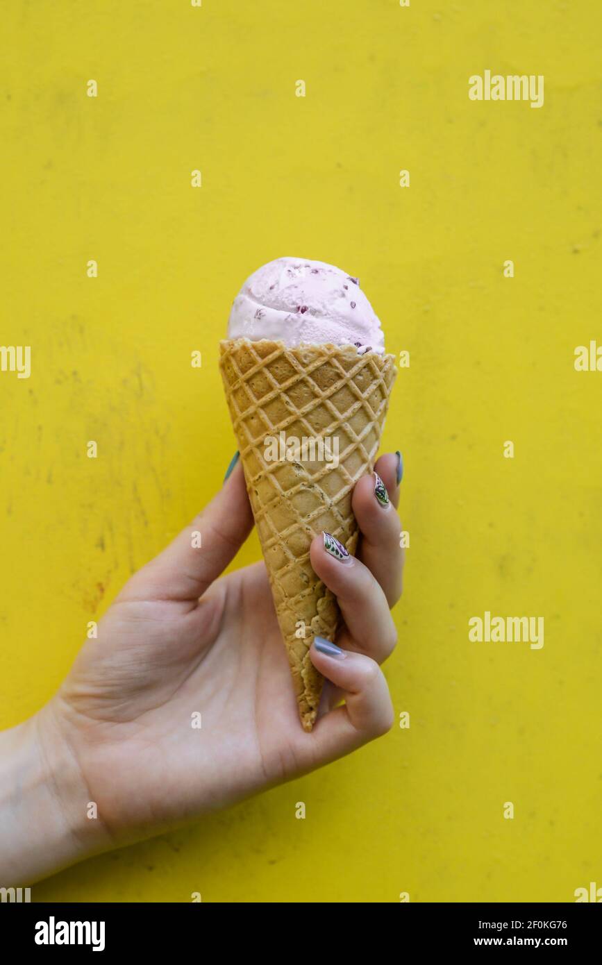 Gelato nella tazza con waffle Foto Stock