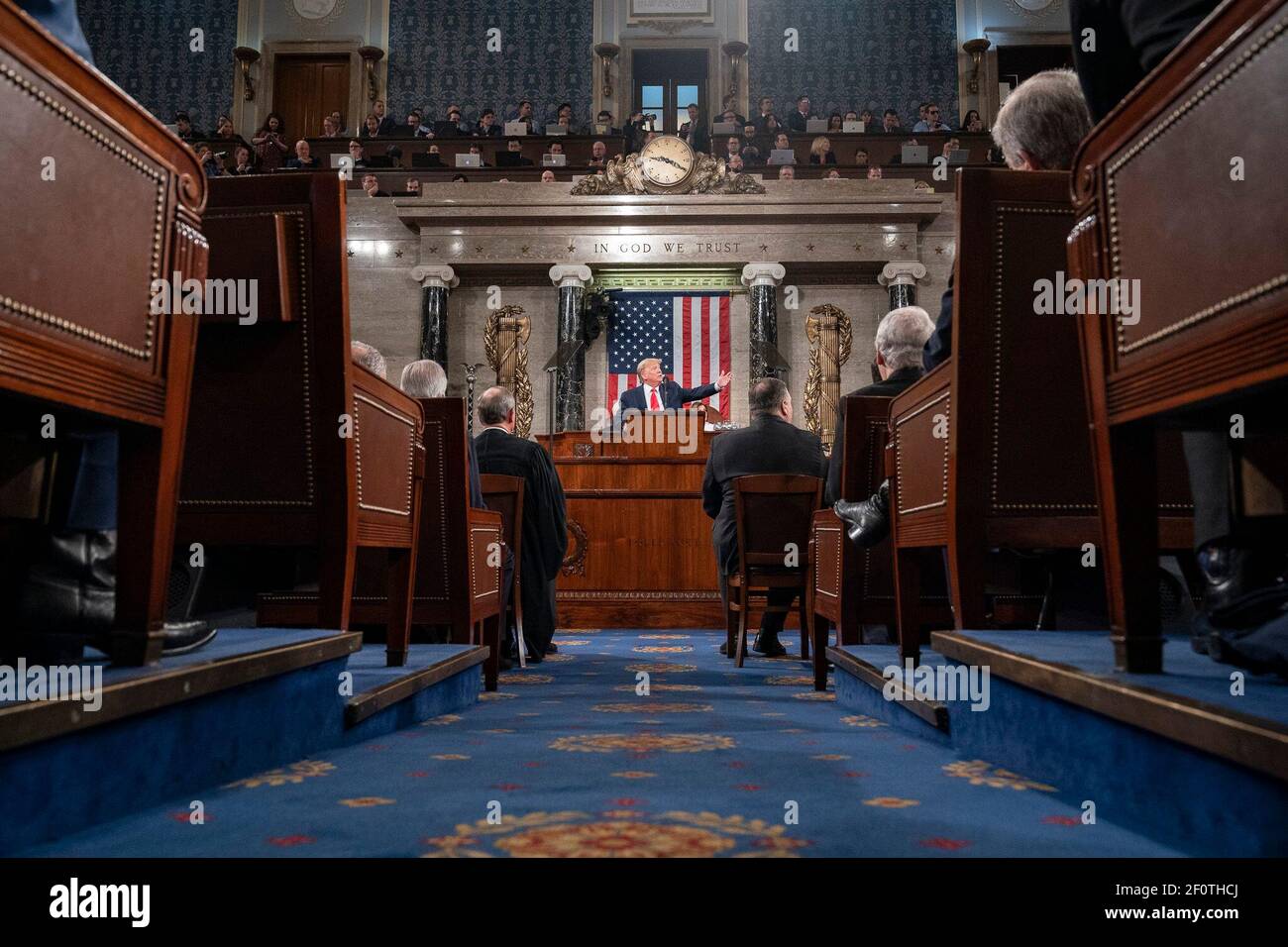 Il presidente Donald Trump ha fatto il suo discorso sullo stato dell'Unione martedì 4 febbraio 2020 nella Camera del Parlamento al Campidoglio degli Stati Uniti a Washington D.C. Foto Stock