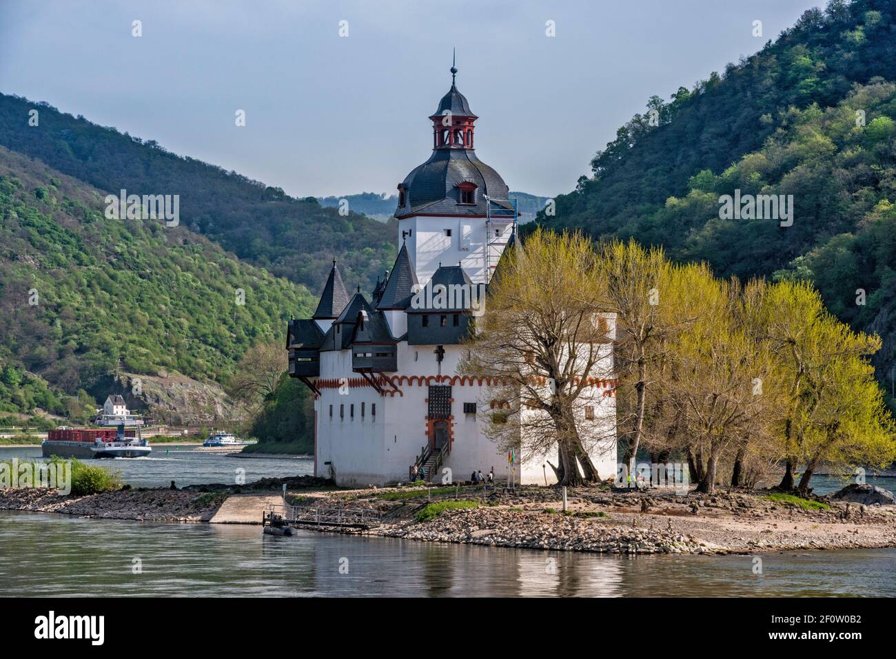 Castello di Pfalzgrafenstein, castello a pedaggio, città di Kaub, comune di Loreley, alta Valle del Medio Reno, Renania-Palatinato, Germania Foto Stock