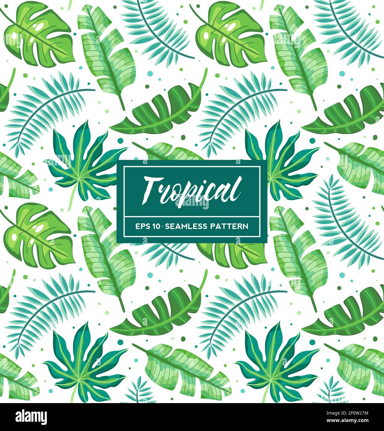 Motivo tropicale senza giunture con foglie esotiche di palma su sfondo bianco. Perfetto per sfondi; riempimenti di motivi; sfondi di pagine web; superficie e tessuto Illustrazione Vettoriale