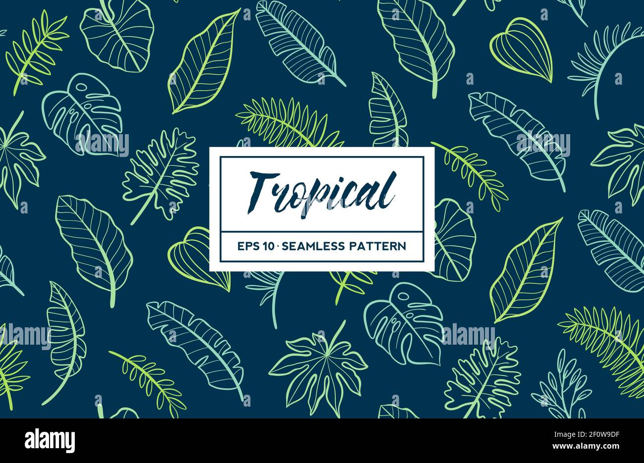 Design tropicale disegnato a mano con motivo senza cuciture. Illustrazione vettoriale. Illustrazione Vettoriale