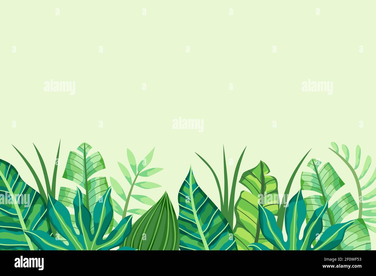 Sfondo tropicale verde con foglie nel lato inferiore. Illustrazione vettoriale. Illustrazione Vettoriale