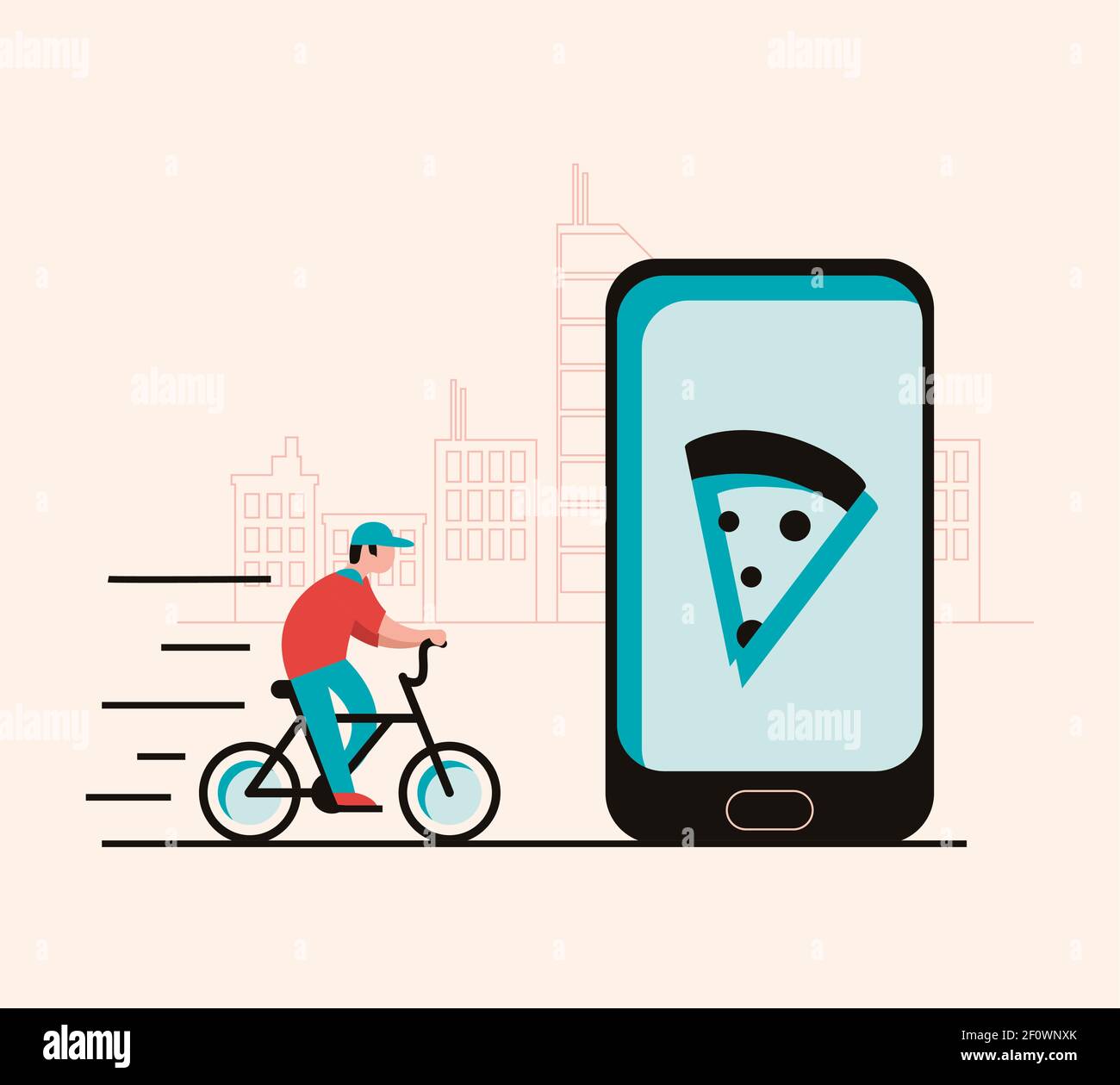 Uomo sulla consegna della pizza in bicicletta Illustrazione Vettoriale