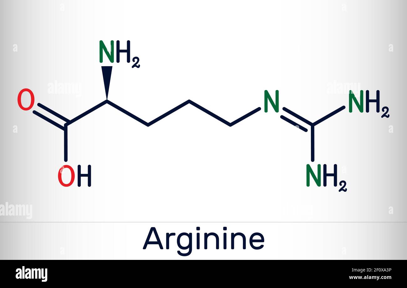 Arginina, Arg, L-arginina, R molecola aminoacidica essenziale, è usata nella biosintesi delle proteine. Formula chimica scheletrica. Illustrazione vettoriale Illustrazione Vettoriale