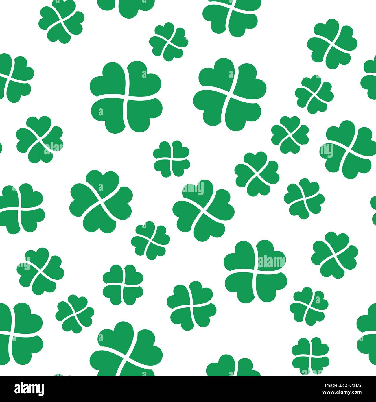 Motivo senza cuciture shamrock verde. Sfondo di trifogli di quattro foglie. Semplice illustrazione vettoriale piatta Illustrazione Vettoriale