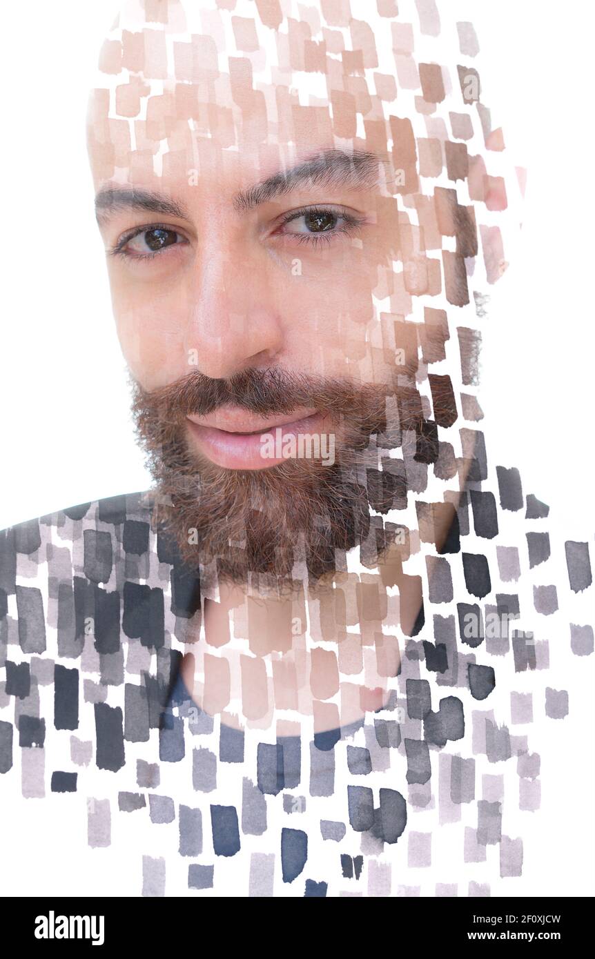 Una foto creativa di un uomo con effetti visivi Foto Stock