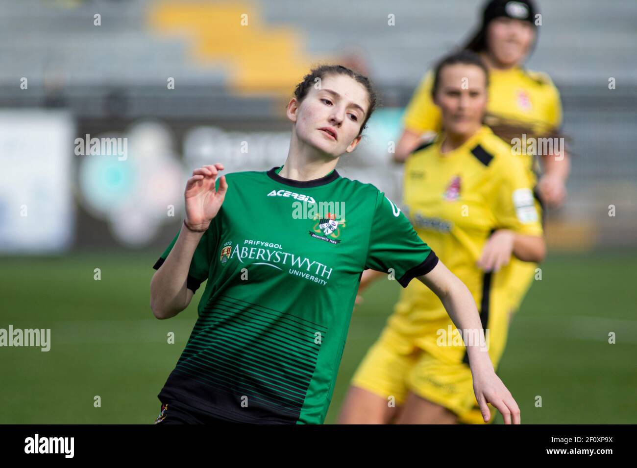Aberystwyth Town / Briton Ferry Lansawel a Park Avenue nella Welsh Premier Women's League il 7 marzo 2021. Credito: Lewis Mitchell/YCPD Foto Stock