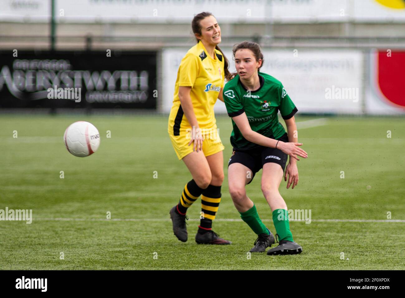 Aberystwyth Town / Briton Ferry Lansawel a Park Avenue nella Welsh Premier Women's League il 7 marzo 2021. Credito: Lewis Mitchell/YCPD Foto Stock