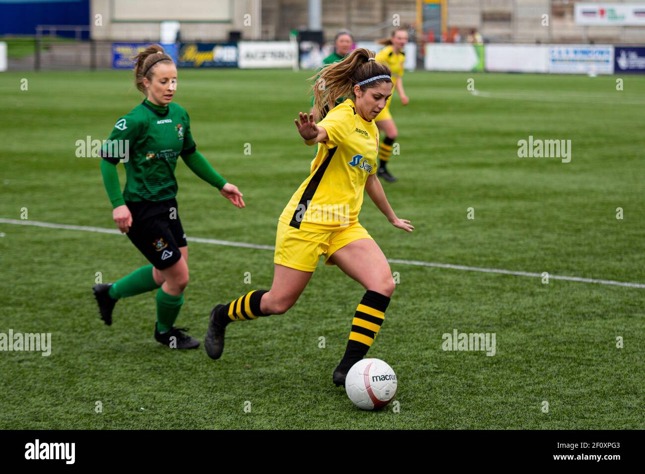 Aberystwyth Town / Briton Ferry Lansawel a Park Avenue nella Welsh Premier Women's League il 7 marzo 2021. Credito: Lewis Mitchell/YCPD Foto Stock