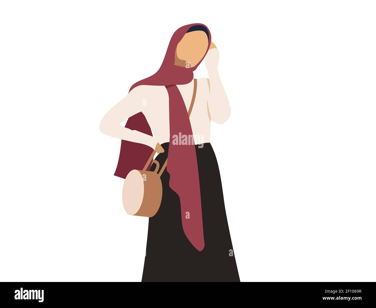 Bella donna che indossa hijab illustrazione. Simbolo della signora araba d'affari. Vettore. Sfondo bianco. Illustrazione Vettoriale