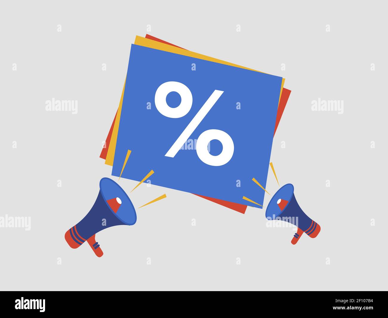 Concept design di sconto per la vendita. Illustrazione dell'annuncio urgente del megafono. Elemento di progettazione per striscioni, copertine, opuscoli, cartoline stampate. Vettore. Illustrazione Vettoriale