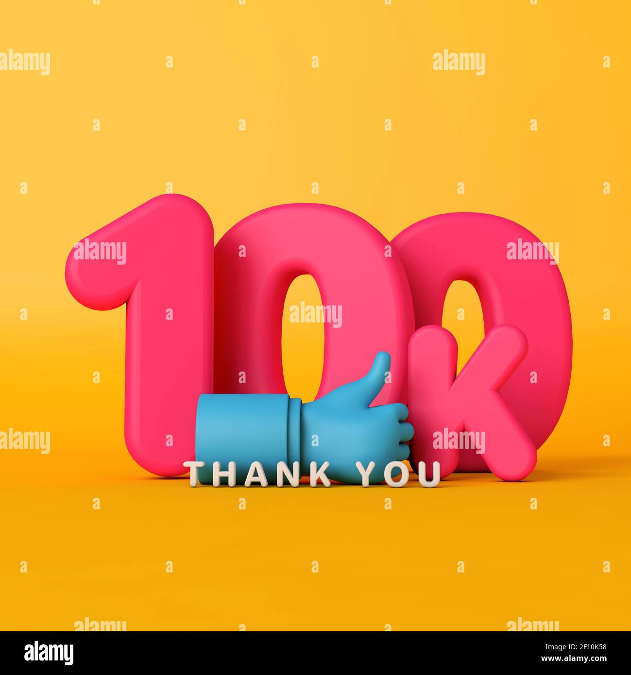 Grazie 100 mila seguaci. Banner sui social media. Rendering 3D Foto Stock