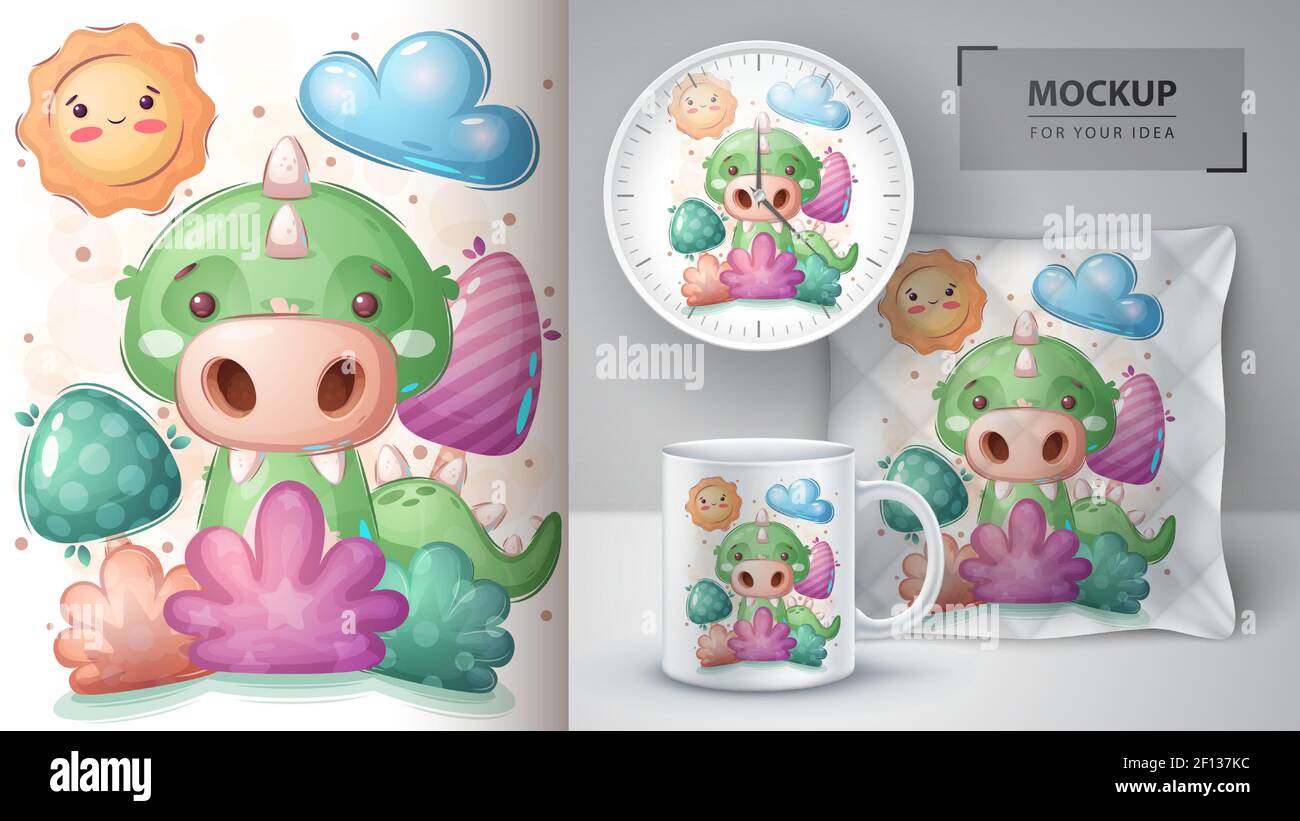 Coccodrillo in cartellone e merchandising. Illustrazione Vettoriale