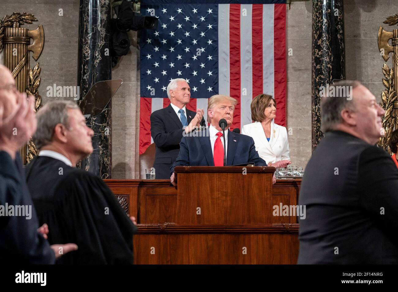 Il presidente Donald Trump ha fatto il suo discorso sullo stato dell'Unione martedì 4 febbraio 2020 nella Camera del Parlamento al Campidoglio degli Stati Uniti a Washington D.C. Foto Stock