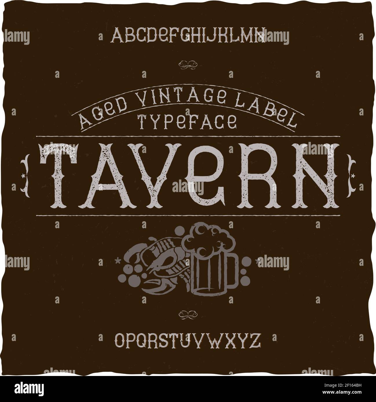 Font etichetta vintage chiamato Tavern. Buono da usare in tutte le etichette di design retrò di bevande alcoliche. Illustrazione Vettoriale