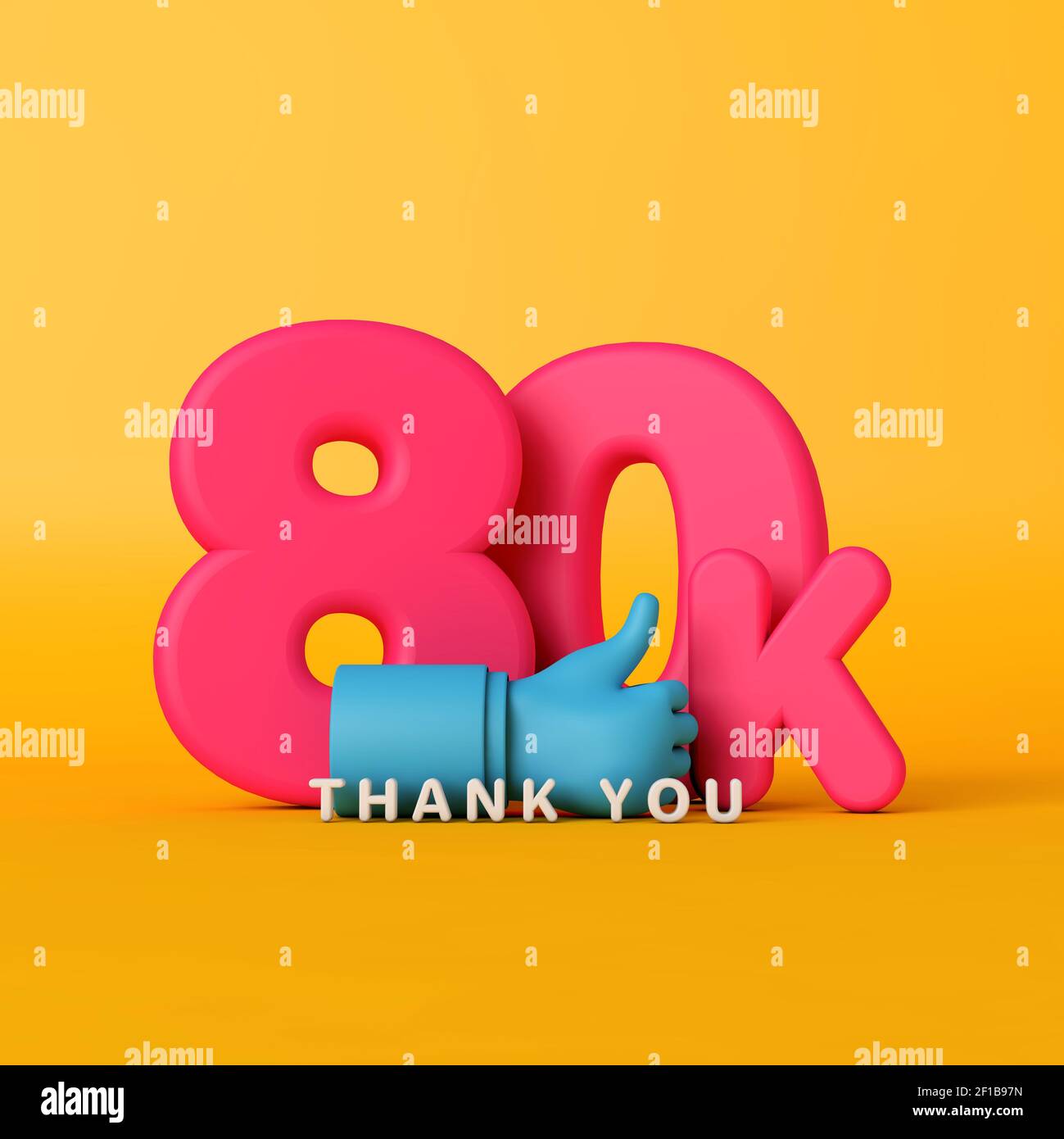 Grazie 80 mila seguaci. Banner sui social media. Rendering 3D Foto Stock