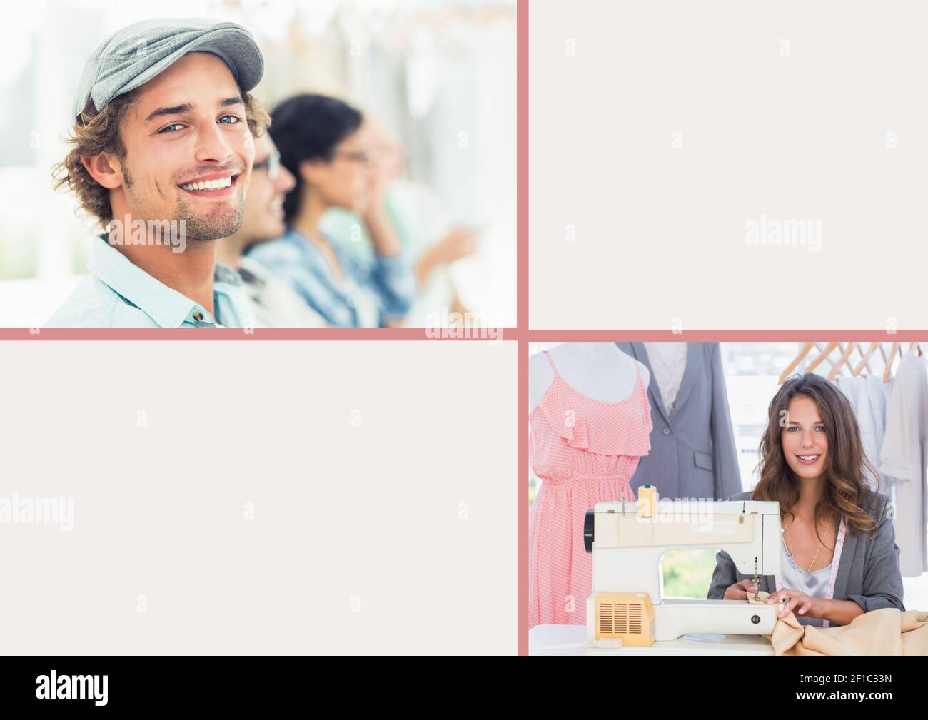 Composizione di sorridenti immagini di stilisti caucasici e femminili con spazi per la copia Foto Stock