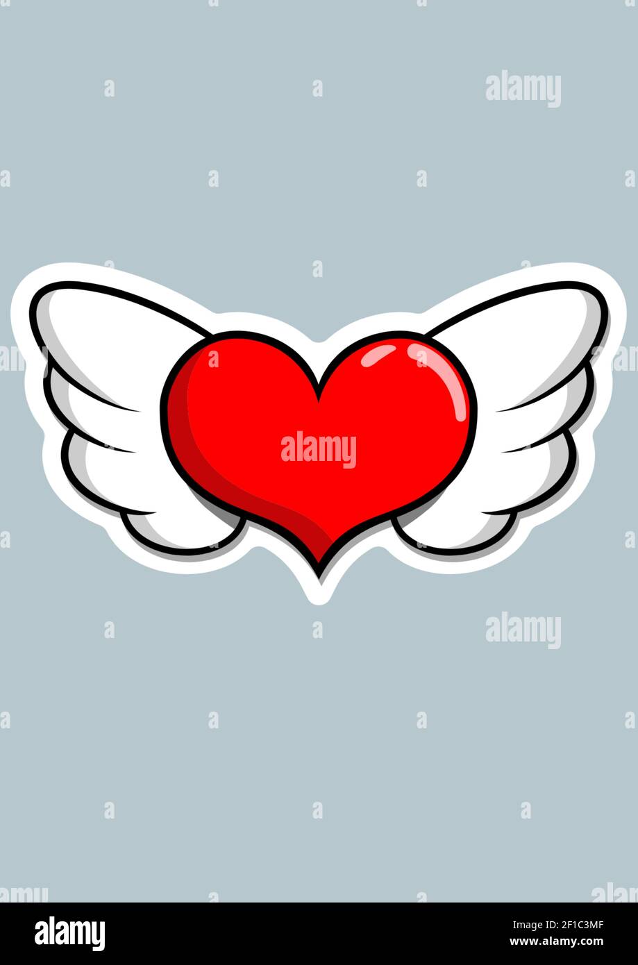 Immagine del cuore rosso con alette bianche e spazio per la copia su sfondo blu Foto Stock