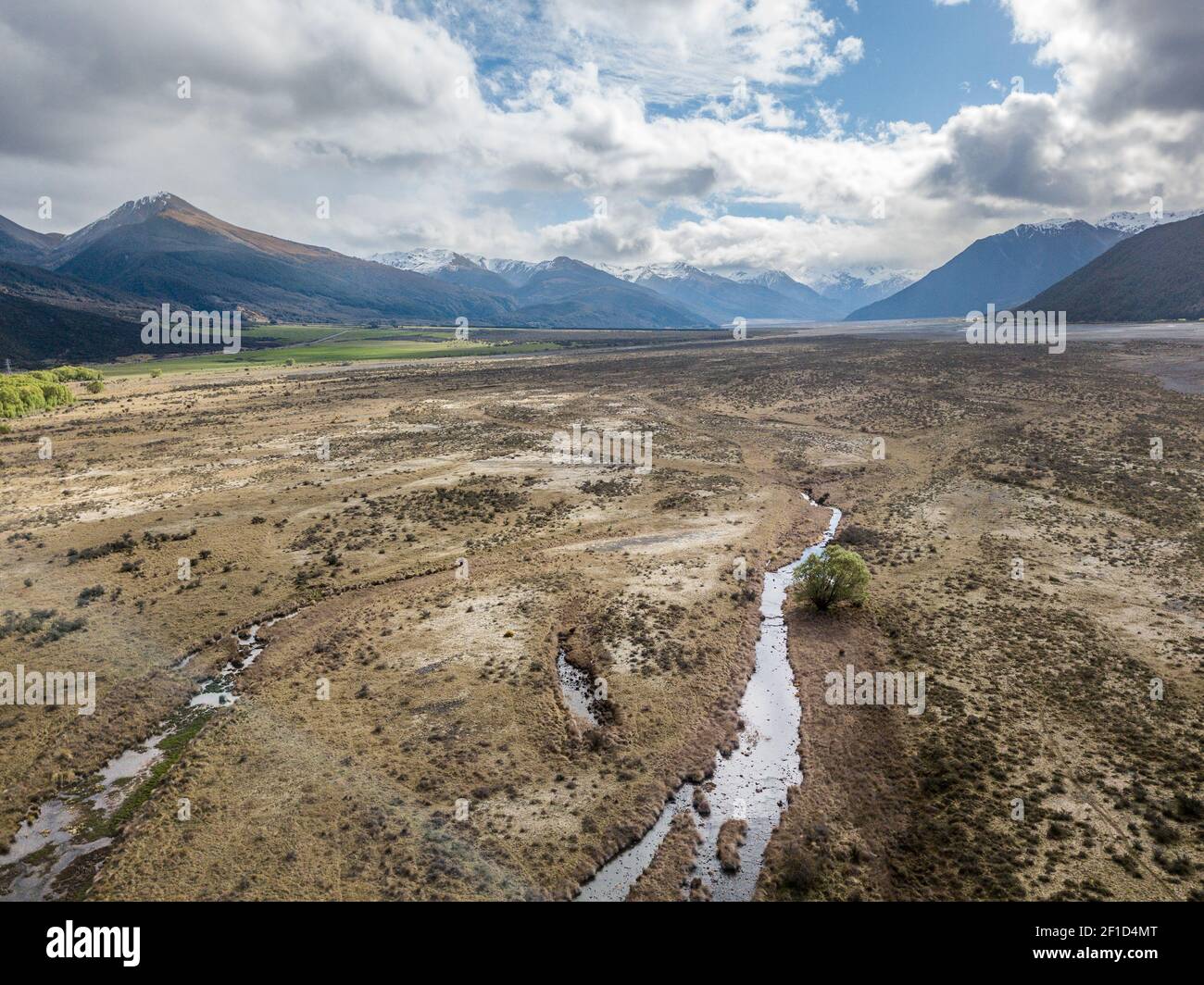 vista aerea sulla valle del ghiacciaio sparata nel Parco Nazionale Arthur´ s Pass, Nuova Zelanda Foto Stock