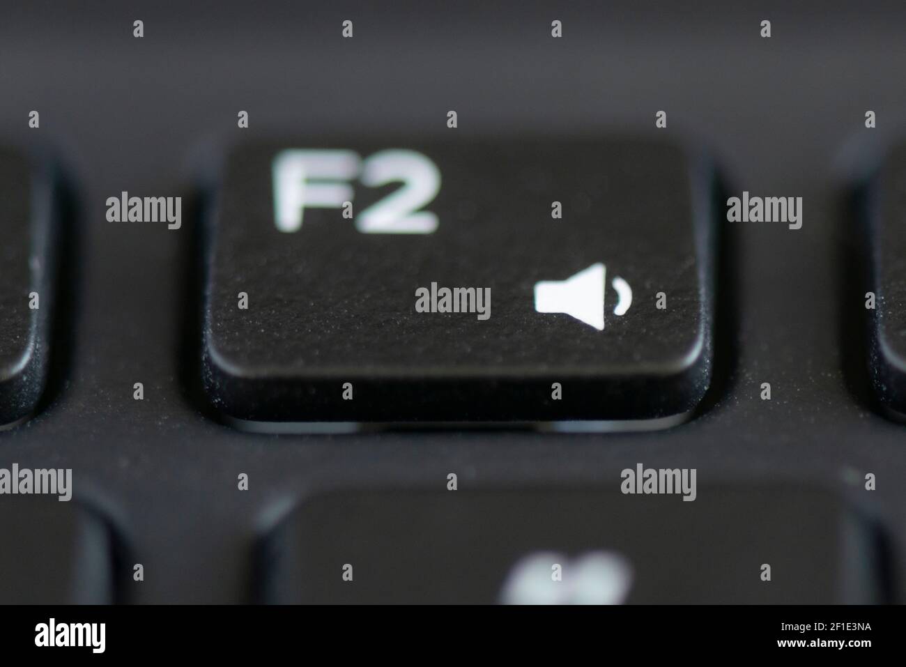 F2 e diminuire il volume sulla tastiera di un computer portatile Foto Stock