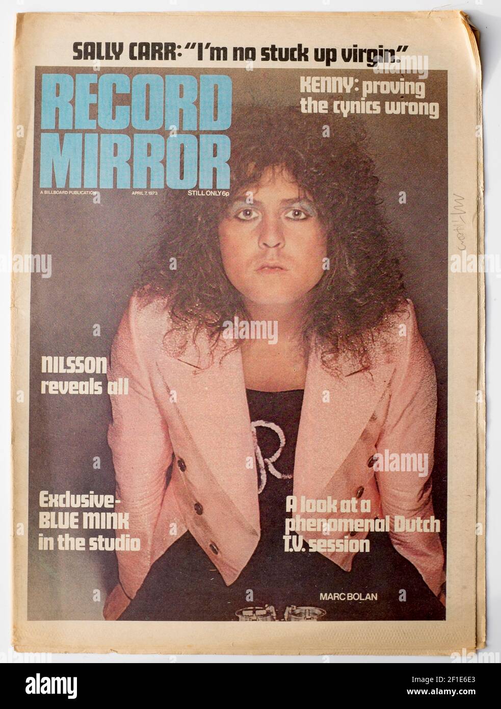 Old Vintage 1970 Edition of Record Mirror Pop Music Magazine Coperchio di Marc Bolan Foto Stock
