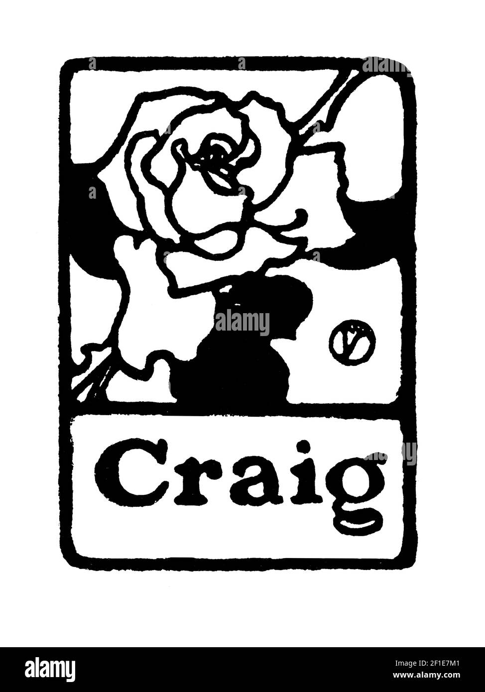 Piccolo bookplate progettato per (Gordon) Craig progettato da Joseph W. Simpson Foto Stock