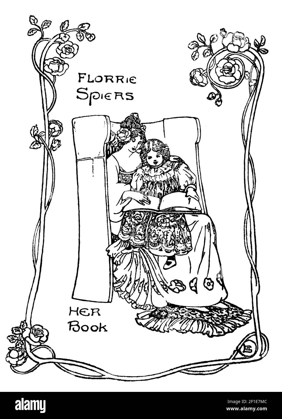 bookplate ideato per Florrie Spiers dall'autore, poeta e illustratore Celia Levetus Foto Stock