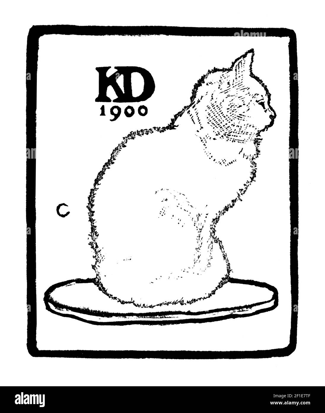 1990 Cat design bookplate, progettato da Edward Gordon Craig Foto Stock