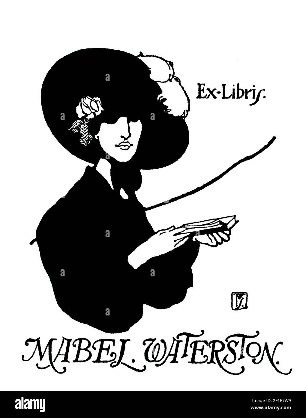 bookplate per Mabel Waterson disegnato dall'illustratore inglese Joseph W Simpson Foto Stock