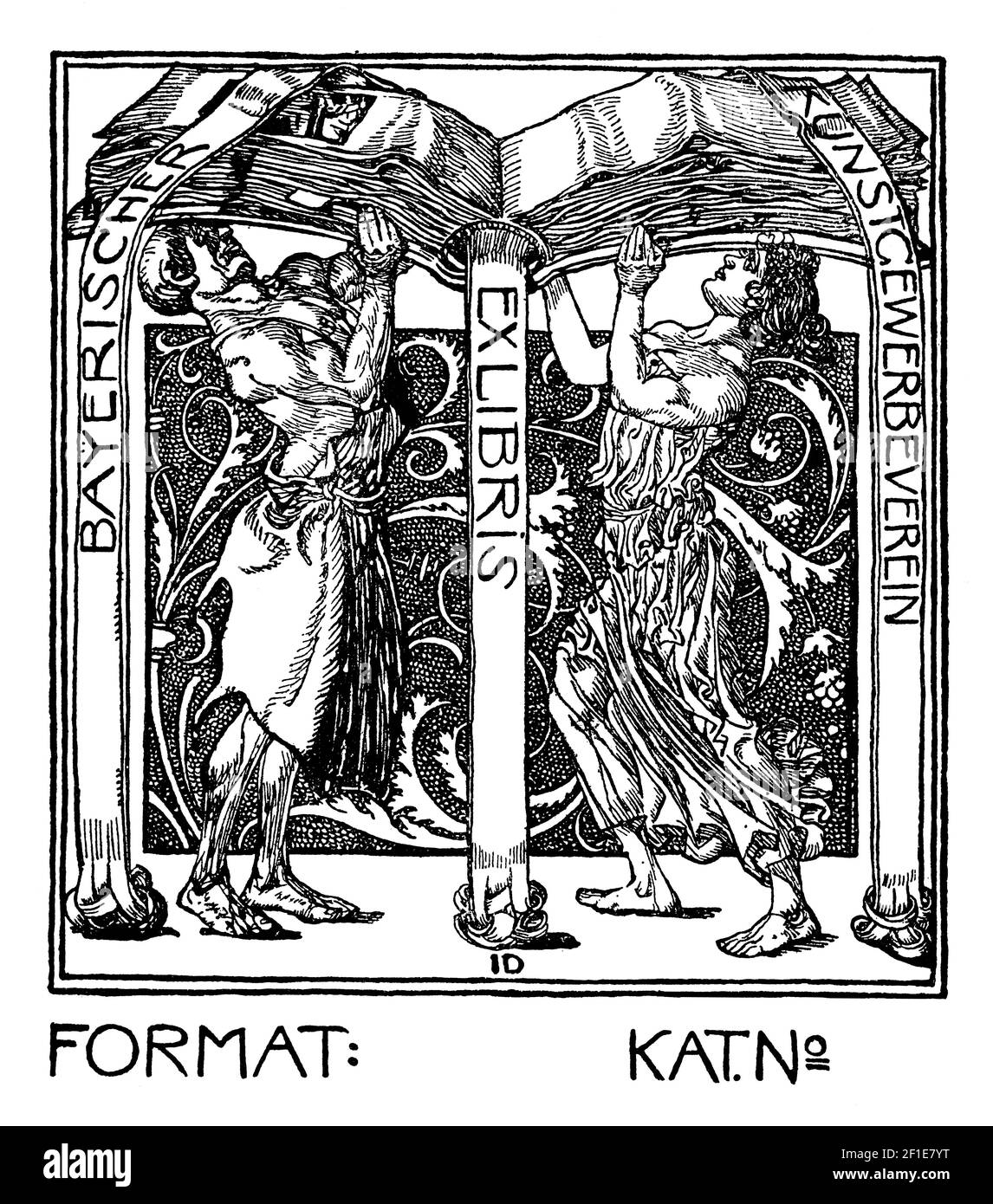 Targa tedesca per la galleria d'arte di Monaco Bayerischer Kunstgewerbeverein disegnata da Julius Diez Foto Stock