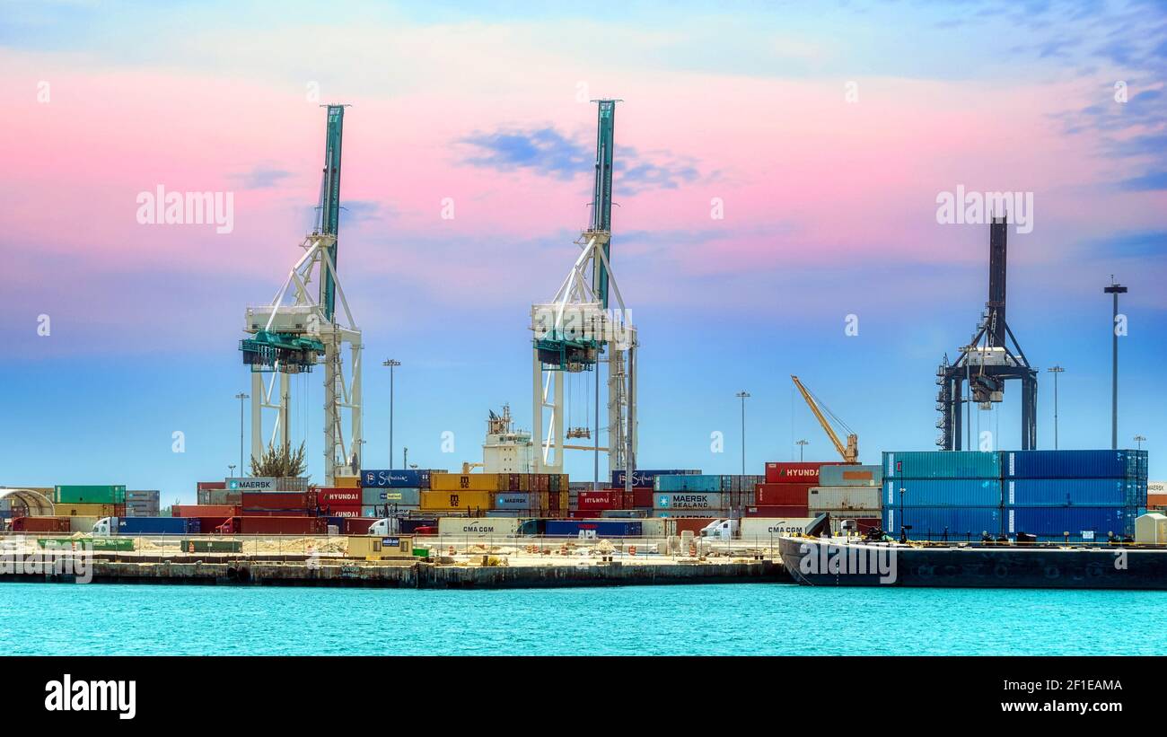 Gru nel porto di miami, Stati Uniti Foto Stock