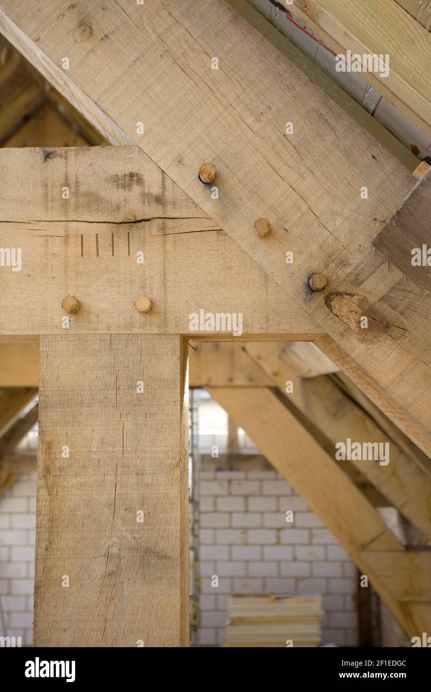 Legno di quercia, carpenteria con struttura. Regno Unito Foto Stock
