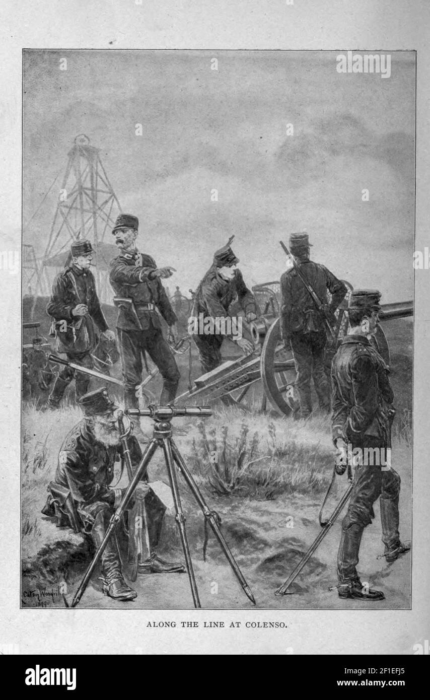 Lungo la linea a Colenso, Natal dal libro ' Boer and Brisher in Sud Africa; Una storia della guerra boera-britannica e delle guerre per il Sud Africa Unito, insieme alle biografie dei grandi uomini che hanno fatto la storia del Sud Africa ' da Neville, John Ormond pubblicato da Thompson & Thomas, Chicago, USA nel 1900 Foto Stock