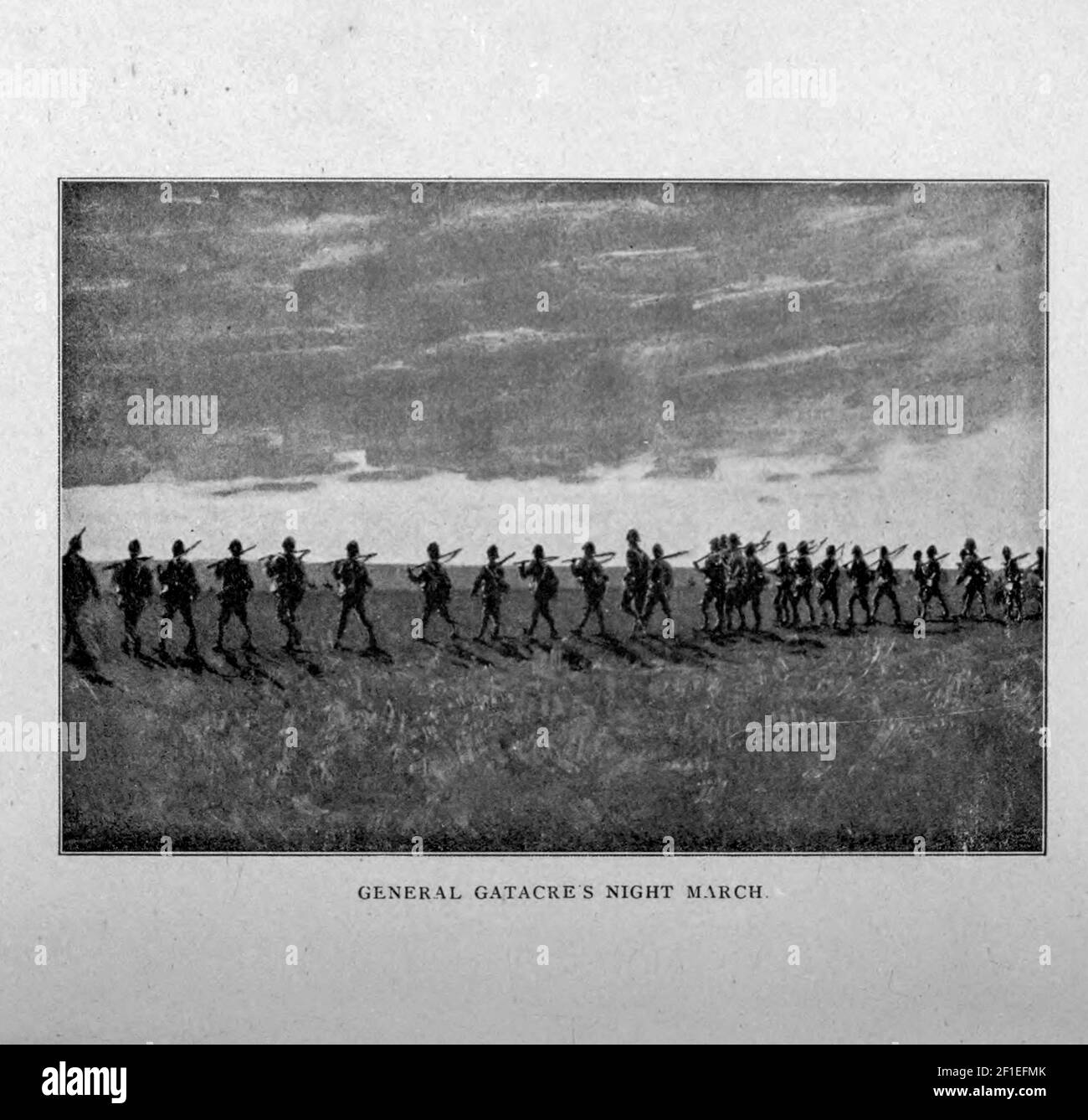 La marcia notturna del generale Gatacre dal libro ' Boer and Bridisher in Sud Africa; Una storia della guerra boera-britannica e delle guerre per il Sud Africa Unito, insieme alle biografie dei grandi uomini che hanno fatto la storia del Sud Africa ' da Neville, John Ormond pubblicato da Thompson & Thomas, Chicago, USA nel 1900 Foto Stock